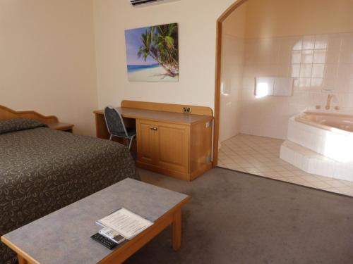 a hotel room with a bed and a sink at Glenelg Motel in Adelaide