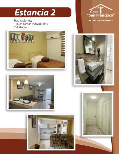 a collage of pictures of a hotel room at Estancias San Francisco in Celaya