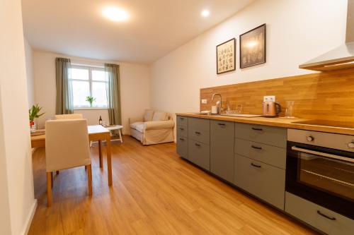 Kuchyň nebo kuchyňský kout v ubytování Apartmany Tachov - First Floor