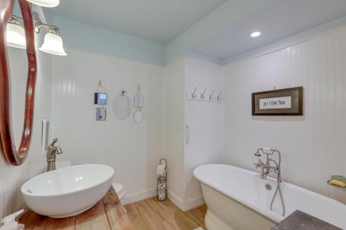 a white bathroom with a tub and a sink at Mtn Views and Epic Sunsets Private Weaverville Home in Weaverville