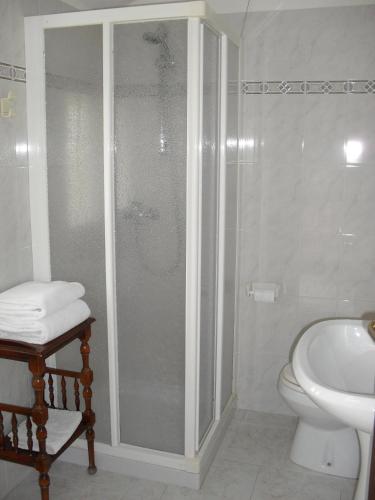 a bathroom with a shower and a toilet and a sink at Agriturismo Ca' Licante in Bardolino