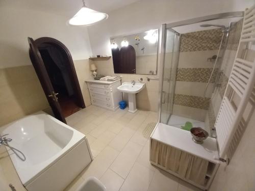 ein Bad mit einem Waschbecken, einer Dusche und einem WC in der Unterkunft Casa Lalla in Livorno