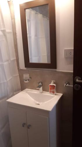 a bathroom with a white sink and a mirror at MONOAMBIENTE - Parana TU CASA in Paraná