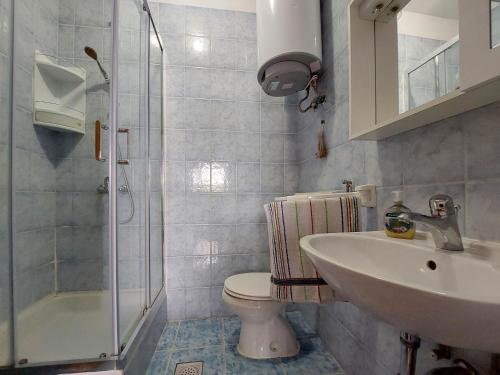 a bathroom with a sink and a toilet and a shower at Apartments Baburic in Pinezici