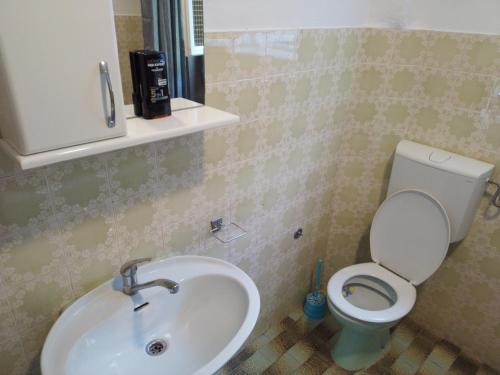 a bathroom with a sink and a toilet at Accommodation Vlaovic , free parking place and Wi&fi in Sutorina