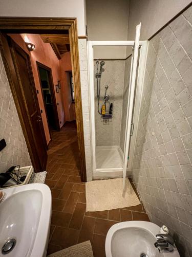 a bathroom with a shower and a sink at Old Village Linda - Tra Lunigiana & Cinque Terre in Comano