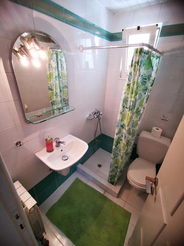 a bathroom with a sink and a toilet and a mirror at Villa Irene in Kos