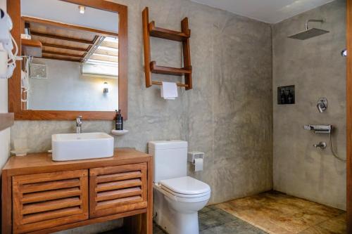 a bathroom with a toilet and a sink and a mirror at Tranquilisle in Kandy