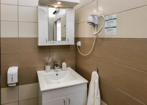 a bathroom with a sink and a mirror at Vila Bor in Bečej