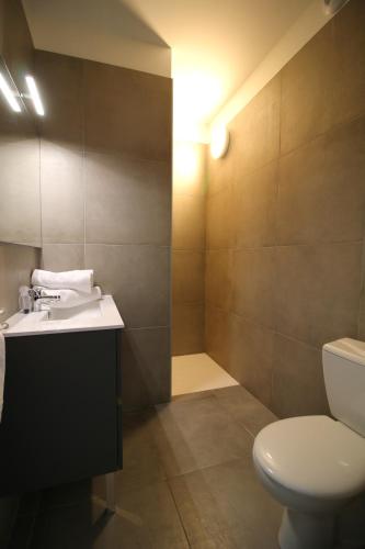 une salle de bain avec toilettes, lavabo et douche dans l'établissement La Villa Francis, à Vallon-Pont-dʼArc