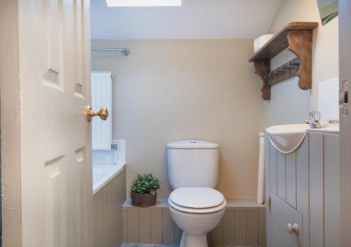a small bathroom with a toilet and a sink at Compass Cottage Shaldon in Shaldon