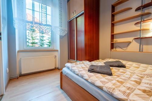 a bedroom with a bed and a window at U Sysi in Kudowa-Zdrój