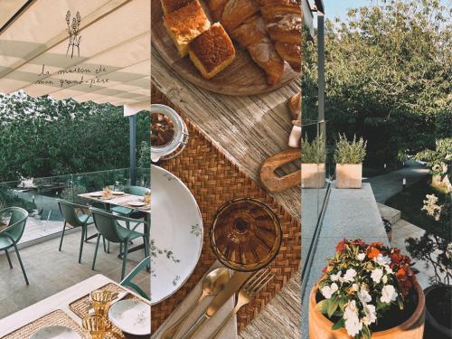een collage van foto's met een tafel en wat brood bij Casa Rural El Abuelo de Arcos - Only Adults in Meis