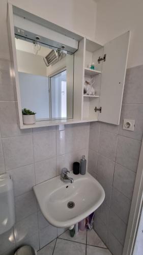 a bathroom with a sink and a mirror at Apartman Dea Brseč in Brseč
