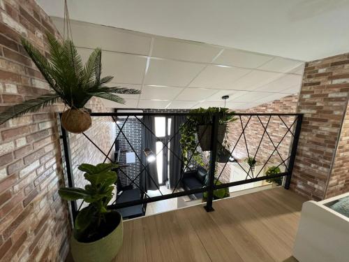 a balcony with potted plants on a brick wall at Grandera Apart`s - Melià i Fuster 23С in Valencia