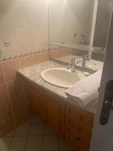 een badkamer met een wastafel en een spiegel bij Chambre cour in Fontaine