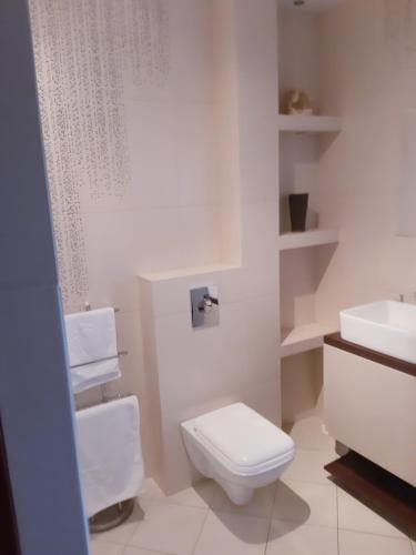 uma casa de banho branca com um WC e um lavatório em CALIENTE / OZZY em Unieście
