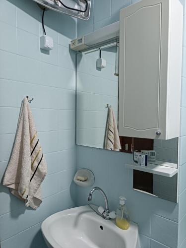 a bathroom with a sink and a mirror and a toilet at Divine Apartment in Pluzine