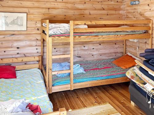 a bedroom with two bunk beds in a cabin at Holiday home ORNÖ II in Dalarö