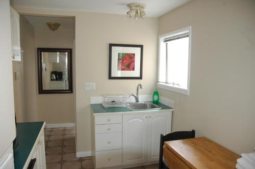 a kitchen with a sink and a window at Douglas Guest House in Vancouver