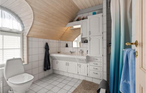 a bathroom with a toilet and a sink at 3 Bedroom Amazing Home In Ringkbing in Ringkøbing