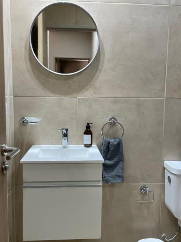 a bathroom with a sink and a mirror at Departamento céntrico BELGRANO in San Salvador de Jujuy