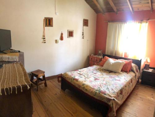1 dormitorio con cama y ventana en Duplex Vivero Miramar Argentina en Miramar