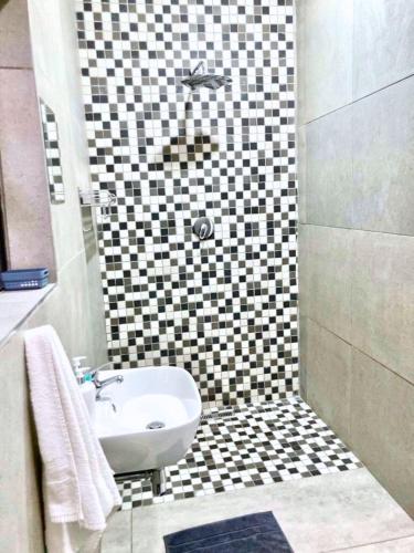 a bathroom with a sink and a shower at 63 Lodging Villa in Rustenburg