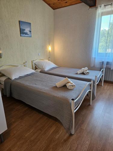 a bedroom with two beds with towels on them at Villa Karla in Jadranovo