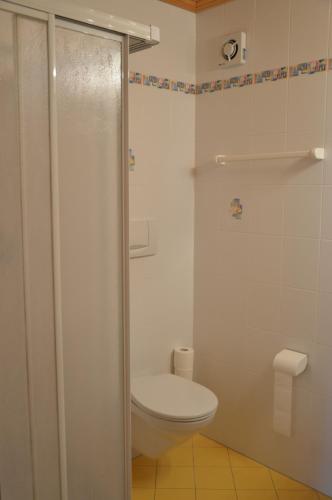 La salle de bains est pourvue d'une douche et de toilettes. dans l'établissement Bacherhof, à Val di Vizze