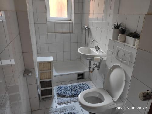Baño pequeño con aseo y lavamanos en 3 Zimmer Wohnung Zentrumsnähe en Aachen