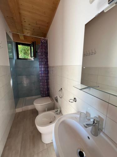 カザール・ヴェリーノにあるVilla Cilentoのバスルーム(洗面台、トイレ、鏡付)