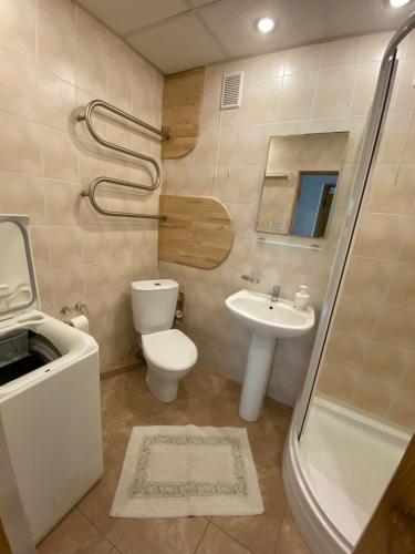 a bathroom with a toilet and a sink and a shower at Virgin'A in Nida