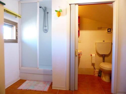 ein Bad mit einer Dusche und einem WC in der Unterkunft La casa di Pane in Follonica