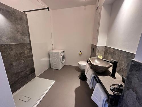 ein Bad mit einem Waschbecken und einem WC in der Unterkunft Rilke Apartments in Linz