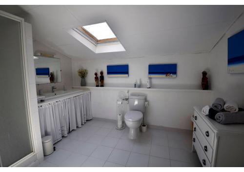 y baño con aseo, lavabo y espejo. en Domaine de Plisseau, en Le Rigalet