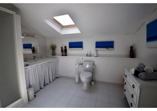 une salle de bain avec toilettes, lavabo et miroir dans l'établissement Domaine de Plisseau, à Le Rigalet