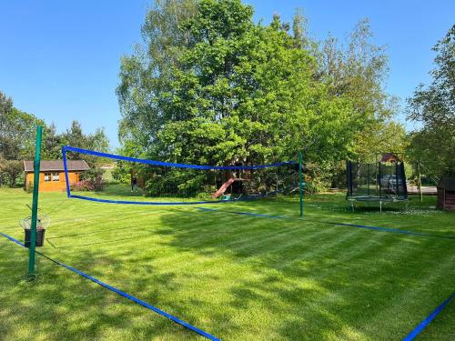 a park with a net on the grass at Agroturystyka Lucyna Babińska in Wünschelburg