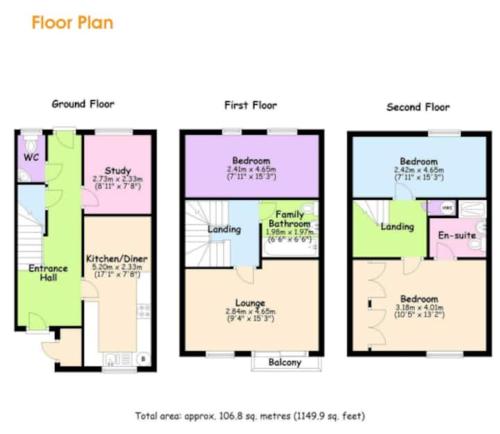 um diagrama das plantas de uma casa em Big ensuite bed room in a modern town house em Coundon