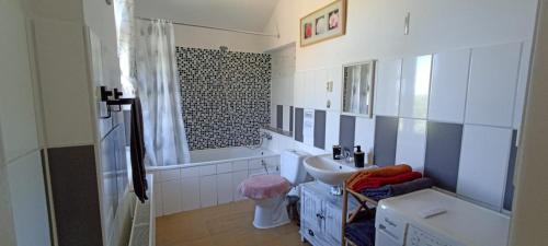 a bathroom with a sink and a toilet and a tub at art-house 2 in Děčín