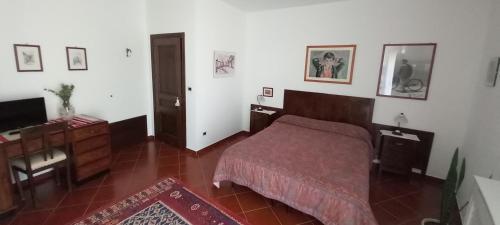 a bedroom with a bed and a desk and a television at B&B Nonna Rosa in Grumento Nova