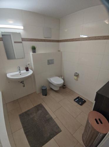 a bathroom with a toilet and a sink at GrafMax Apartment in Hohenems