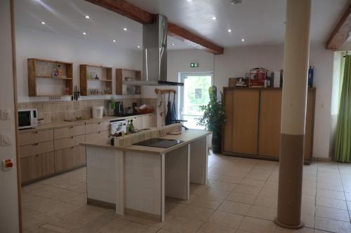 a large kitchen with white cabinets and a counter top at Solfé Backpacker in Luz-Saint-Sauveur