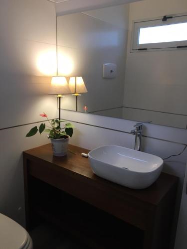 a bathroom with a sink and a plant on a counter at Sweet Home in Durazno
