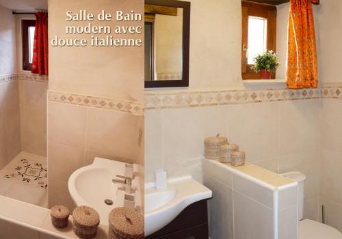 a bathroom with a white toilet and a sink and a tub at Villa 'Deux Couples' dans le Paradis des Gourmands, de paix et de quiétude - inclus Soirée Dégustation Vin & Viande in Saint-Jean-de-Côle