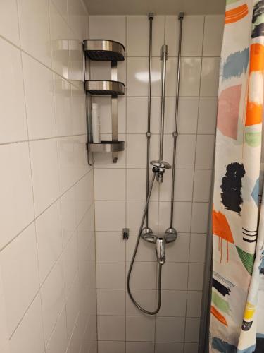 a shower with a hose in a bathroom at Comfortable 1 bedroom apartment in Helsinki in Helsinki