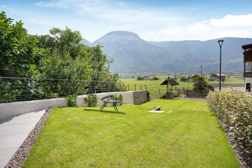 a garden with a view of a mountain at Haus Weinblick Apt 3 in Magrè allʼ Adige