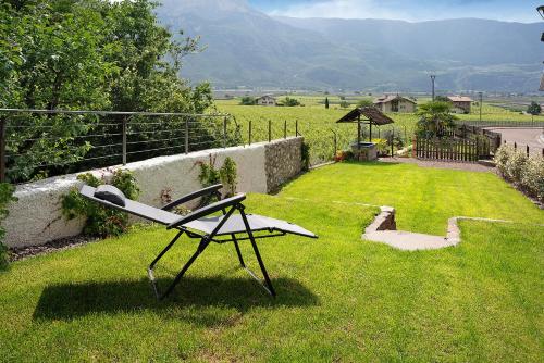 a chair sitting in the grass in a yard at Haus Weinblick Apt 3 in Magrè allʼ Adige
