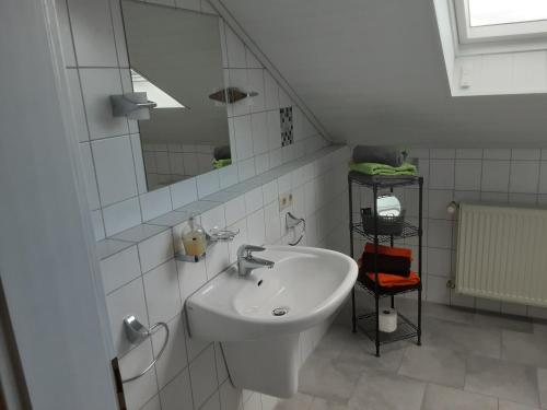 een badkamer met een wastafel en een spiegel bij Stadt-Land-Fluss in Wickede (Ruhr)