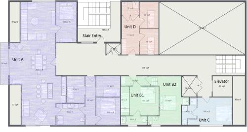 Načrt razporeditve prostorov v nastanitvi Fire And Rainfall Rooms